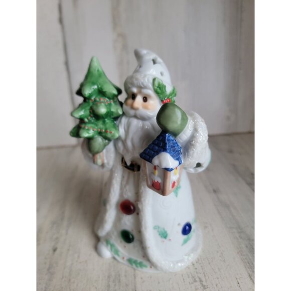 White Santa Claus tea light holder mistletoe Father Christmas - Picture 3 of 7